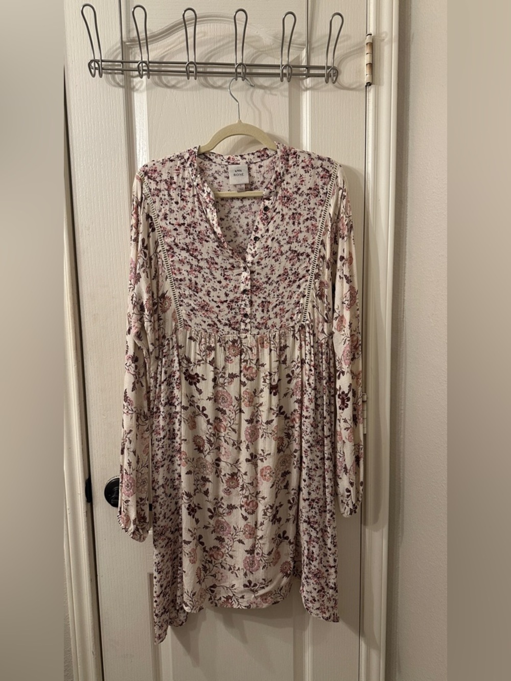 Floral Boho Dress in Cream and Pink with pockets